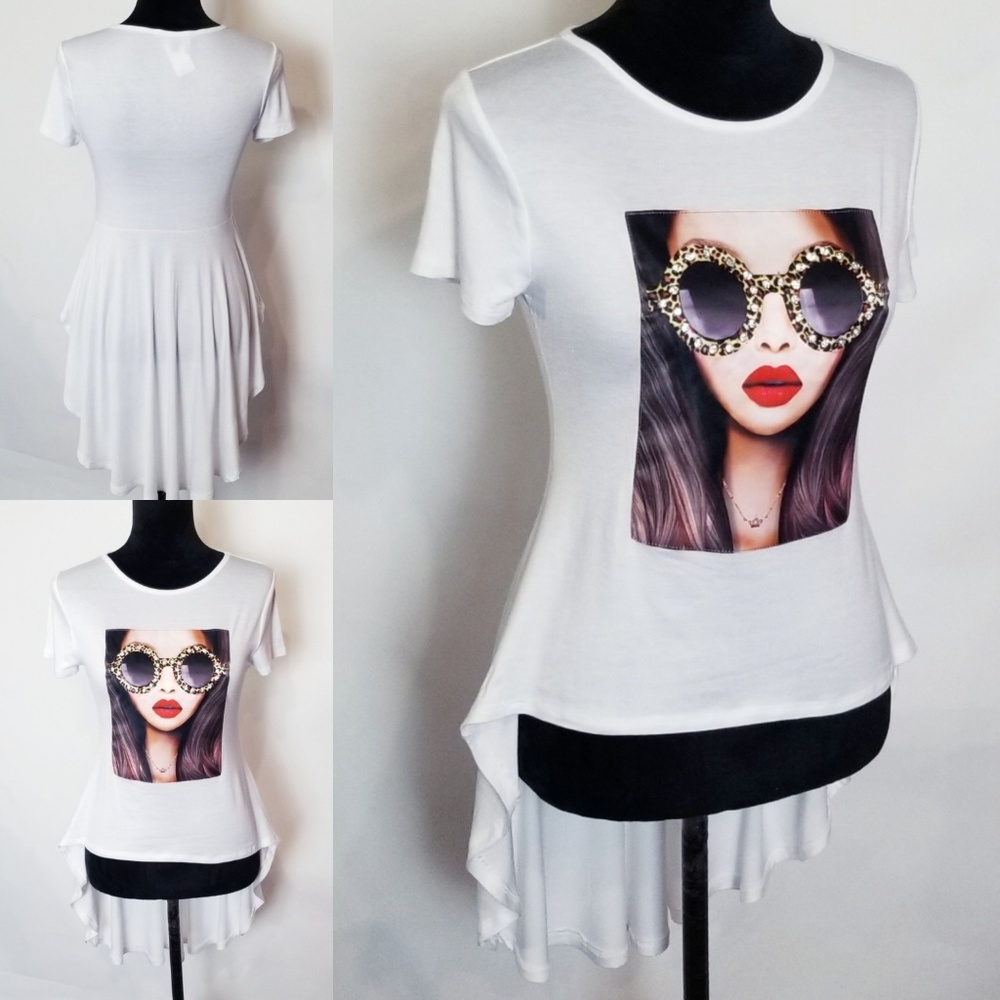 High Low Tee Shirt  With Faux Diamond Accent - Picture 3 of 6